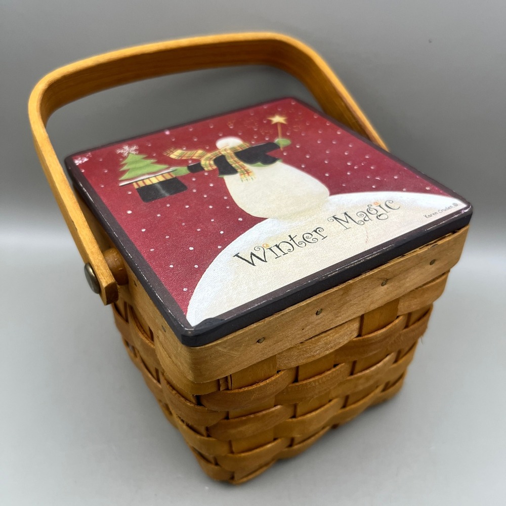 Karen Cruden Winter Magic Snowman Basket Candle Holder Bell Ornament Set 4"